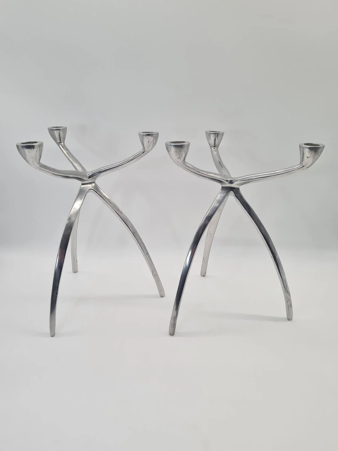 2 aluminium Space Age candleholders, 1960s