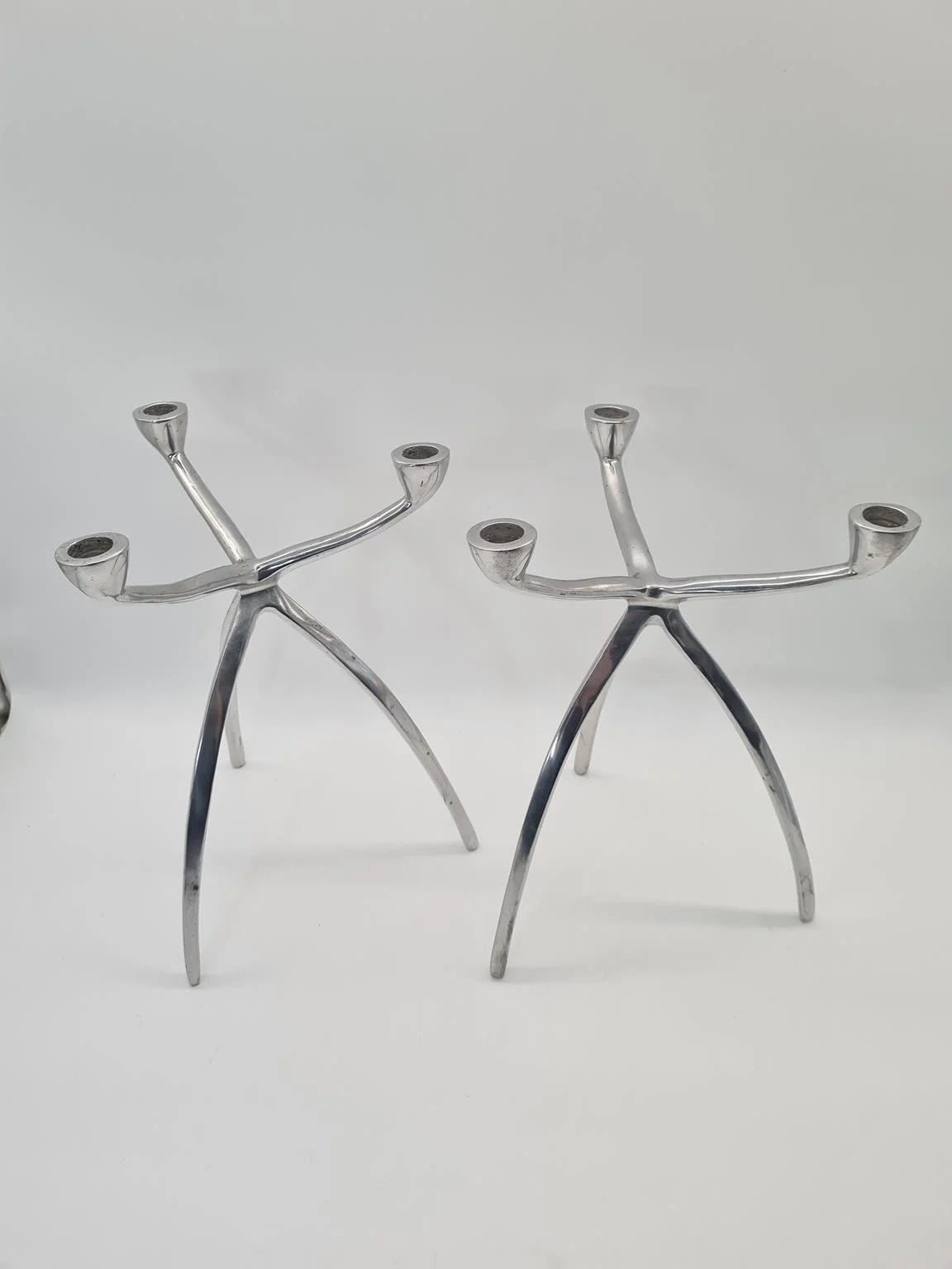 2 aluminium Space Age candleholders, 1960s