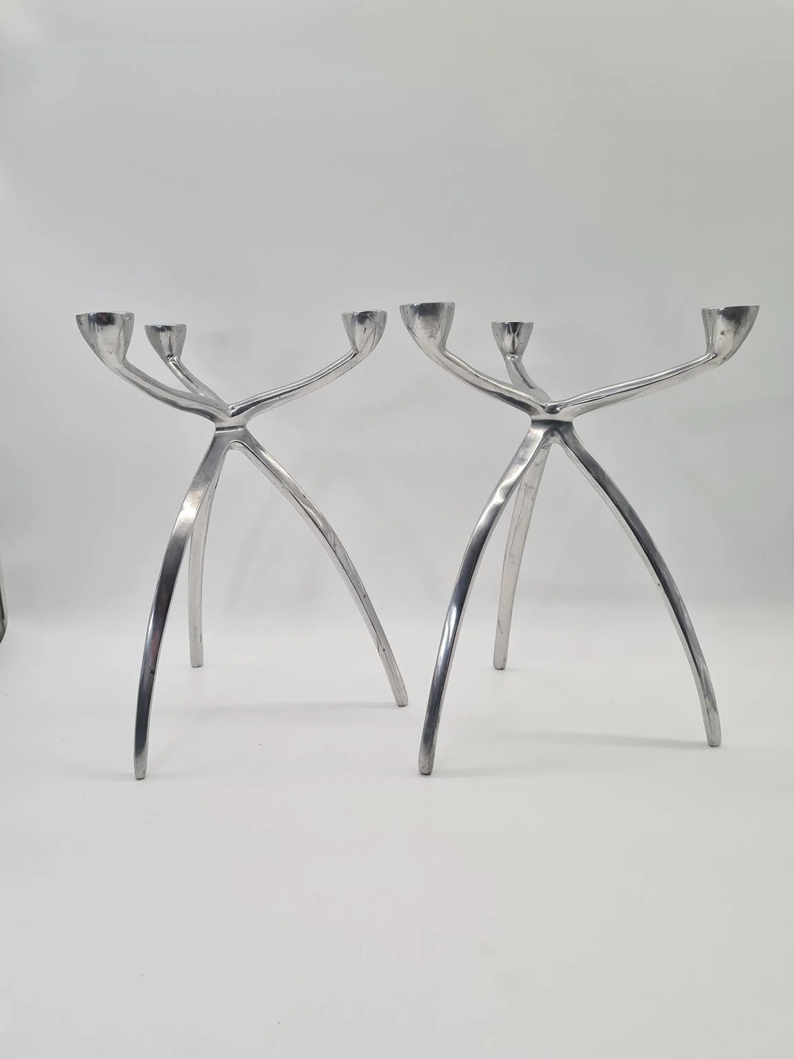 2 aluminium Space Age candleholders, 1960s