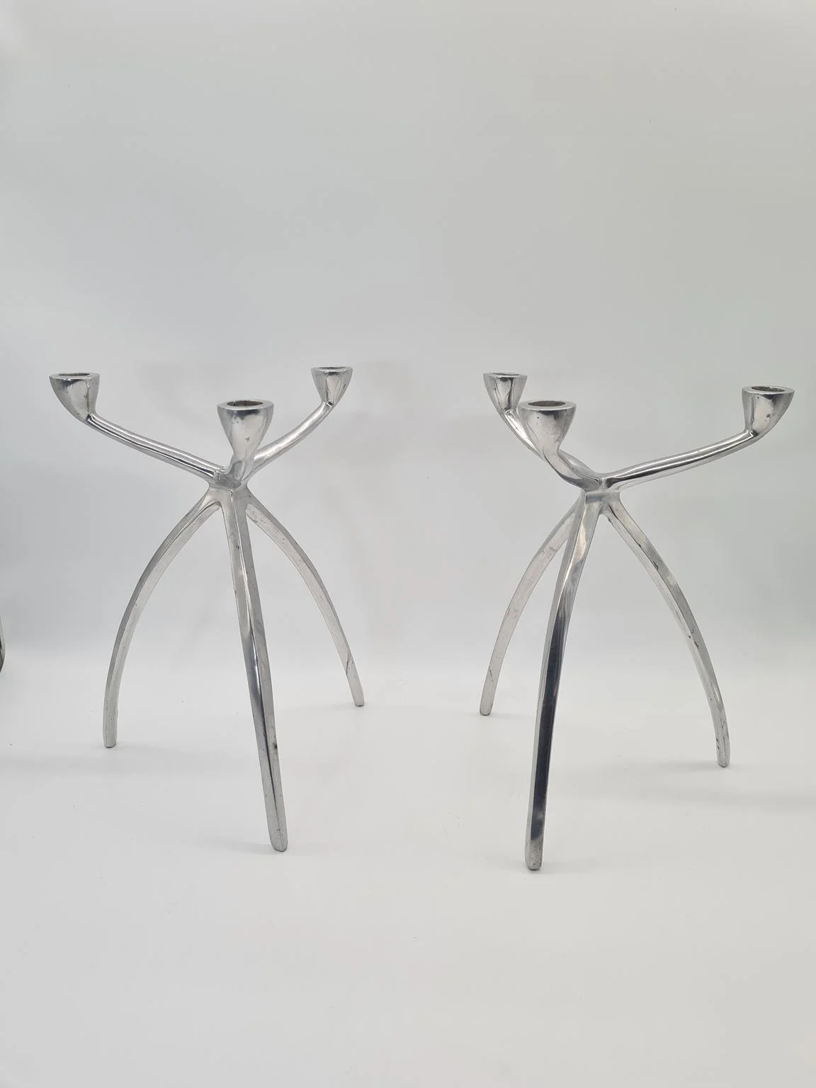 2 aluminium Space Age candleholders, 1960s