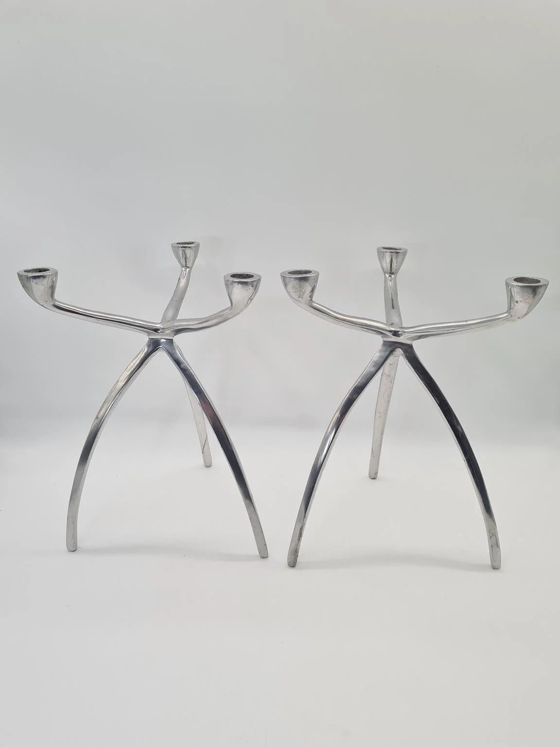 2 aluminium Space Age candleholders, 1960s