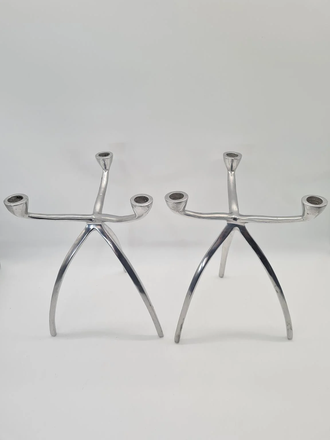 2 aluminium Space Age candleholders, 1960s