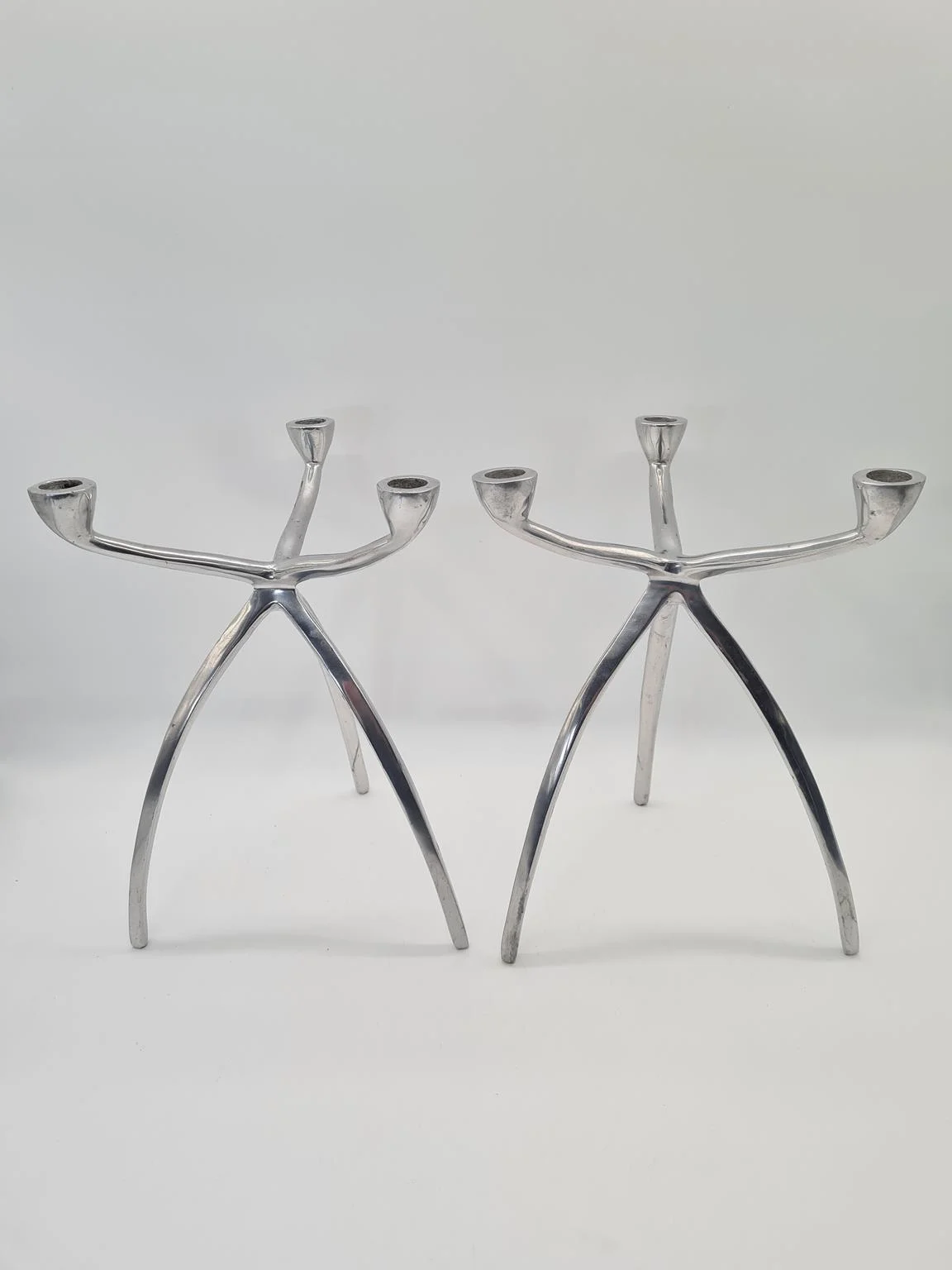 2 aluminium Space Age candleholders, 1960s