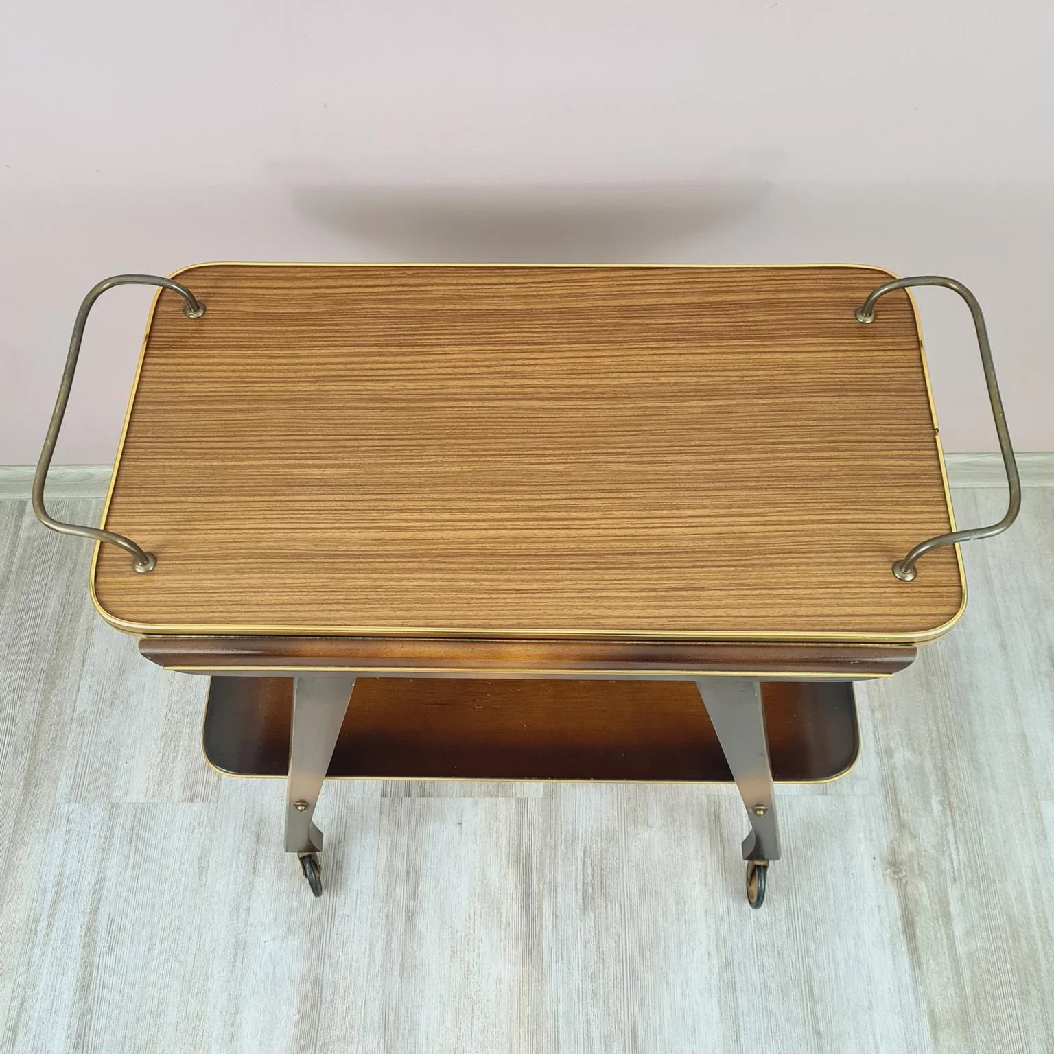 Vintage bar cart, wood and brass, 1960s