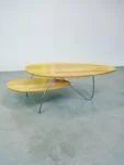 Long vintage wooden and steel coffee table, 1980s