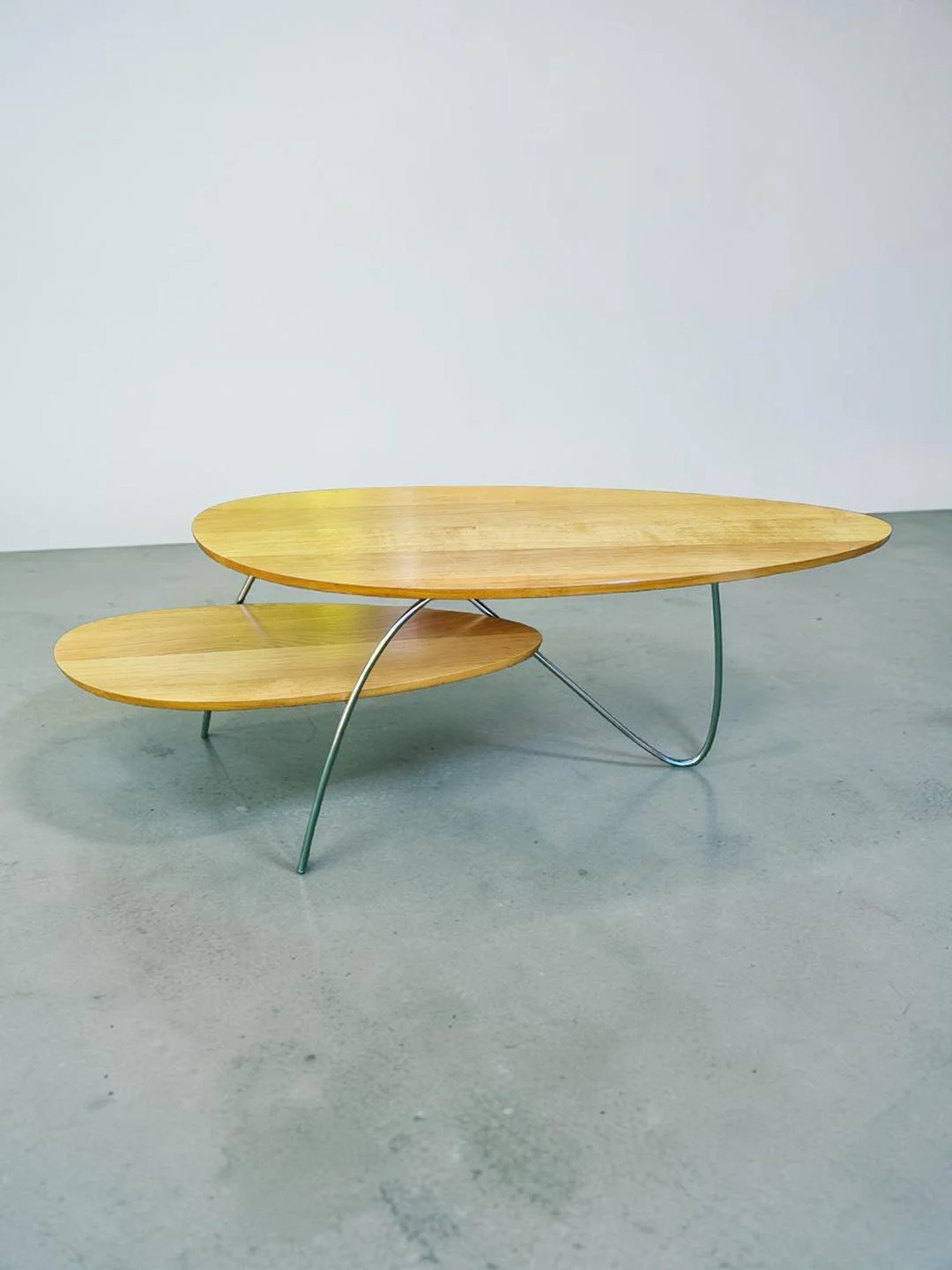 Long vintage wooden and steel coffee table, 1980s