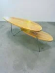 Long vintage wooden and steel coffee table, 1980s