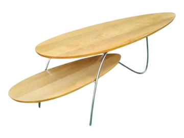 Long vintage wooden and steel coffee table, 1980s