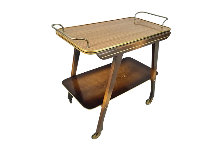 Vintage bar cart, wood and brass, 1960s