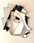 Large artistic stained-glass mirror “Woman's Face”, 1970s
