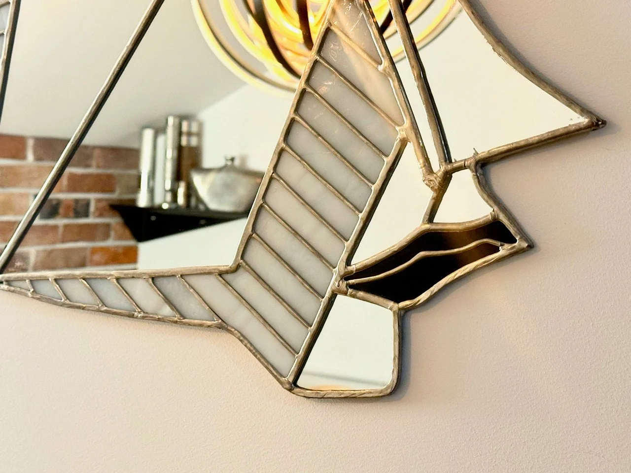 Large artistic stained-glass mirror “Woman's Face”, 1970s