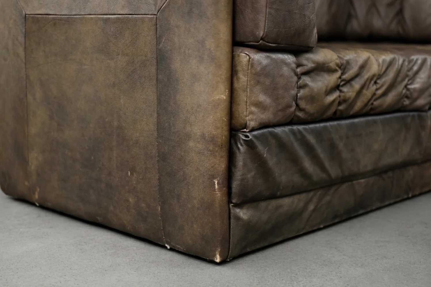 Two-seater Brutalist leather sofa bed, Germany, 1970s