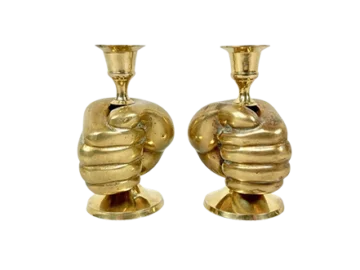 Brass hand-shaped candlesticks, 1980s