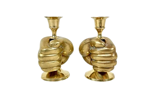 Brass hand-shaped candlesticks, 1980s