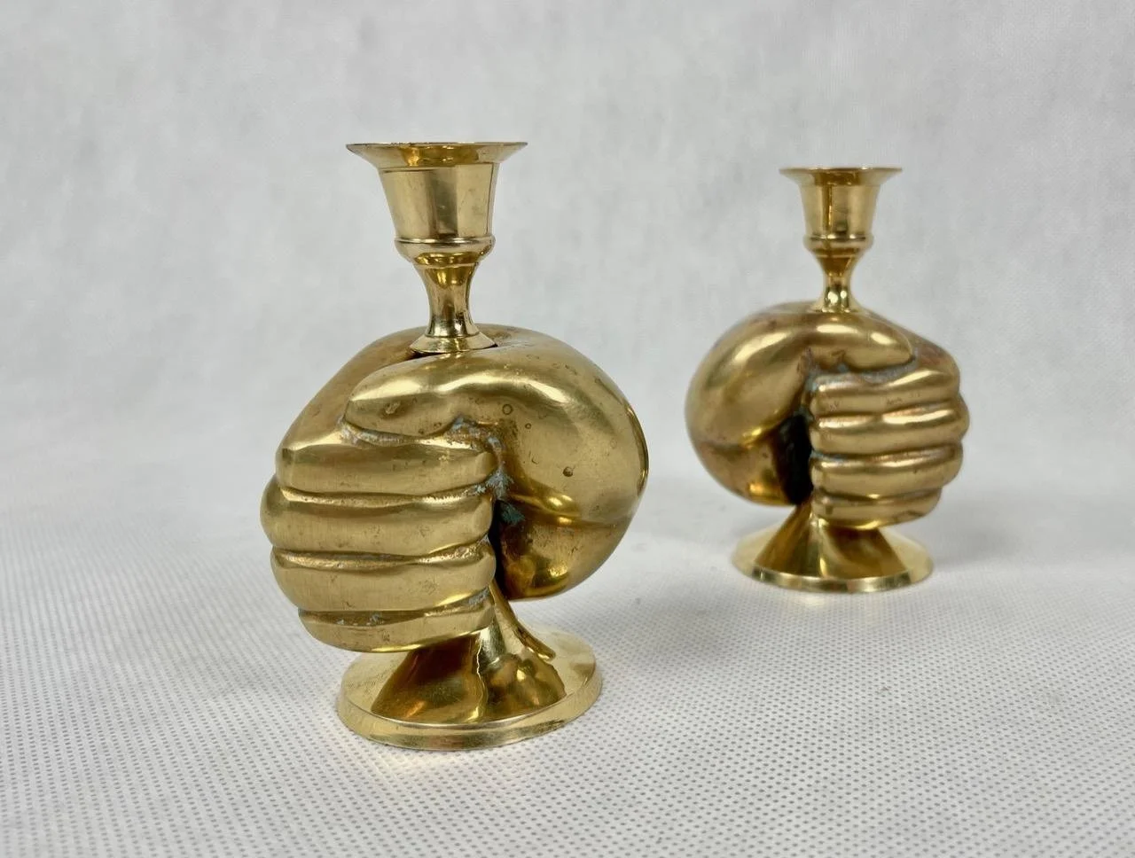 Brass hand-shaped candlesticks, 1980s