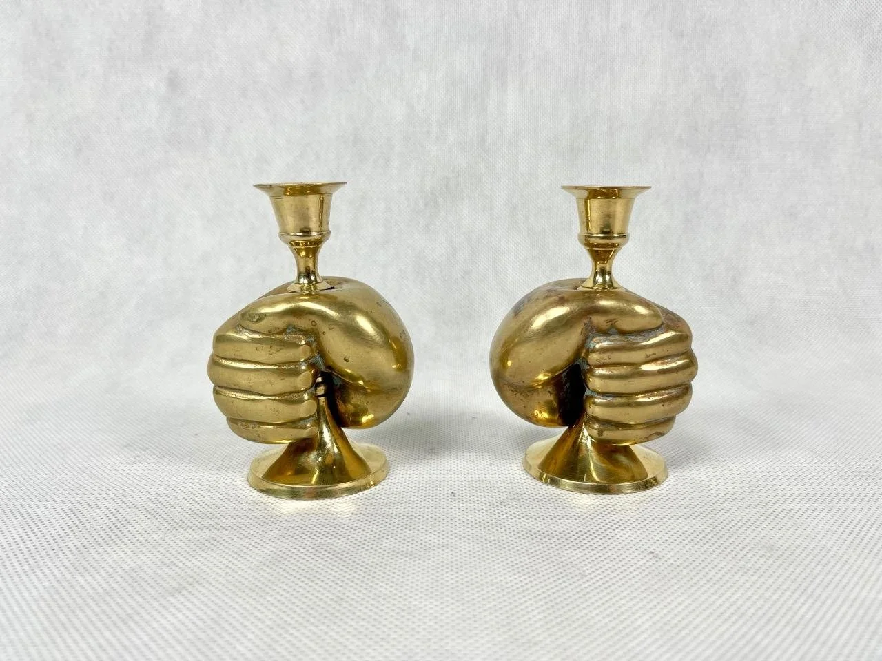 Brass hand-shaped candlesticks, 1980s