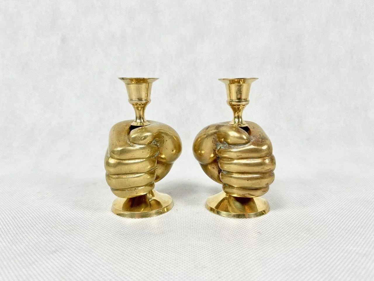 Brass hand-shaped candlesticks, 1980s