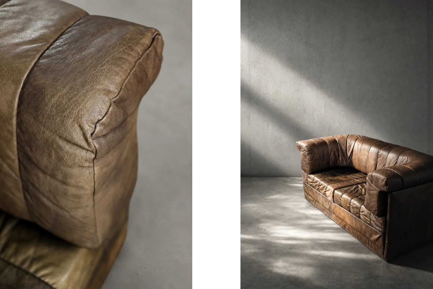 Two-seater Brutalist leather sofa bed, Germany, 1970s