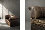 Two-seater Brutalist leather sofa bed, Germany, 1970s