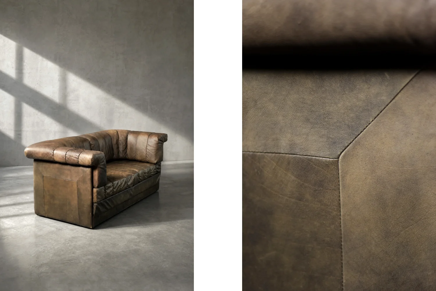 Two-seater Brutalist leather sofa bed, Germany, 1970s