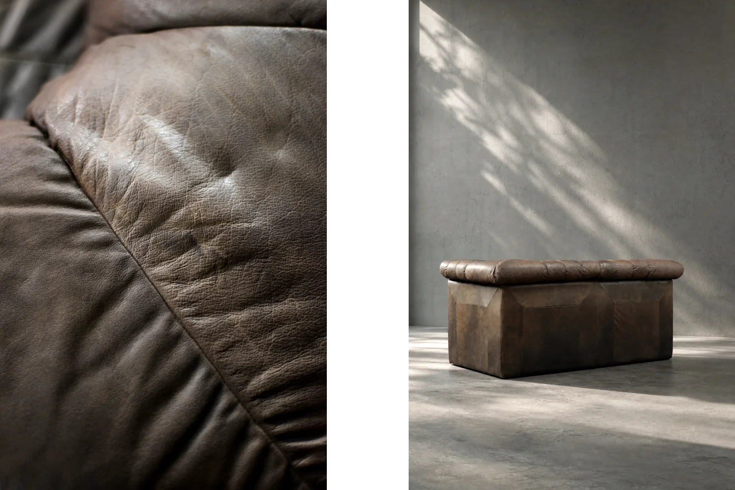 Two-seater Brutalist leather sofa bed, Germany, 1970s