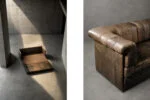 Two-seater Brutalist leather sofa bed, Germany, 1970s