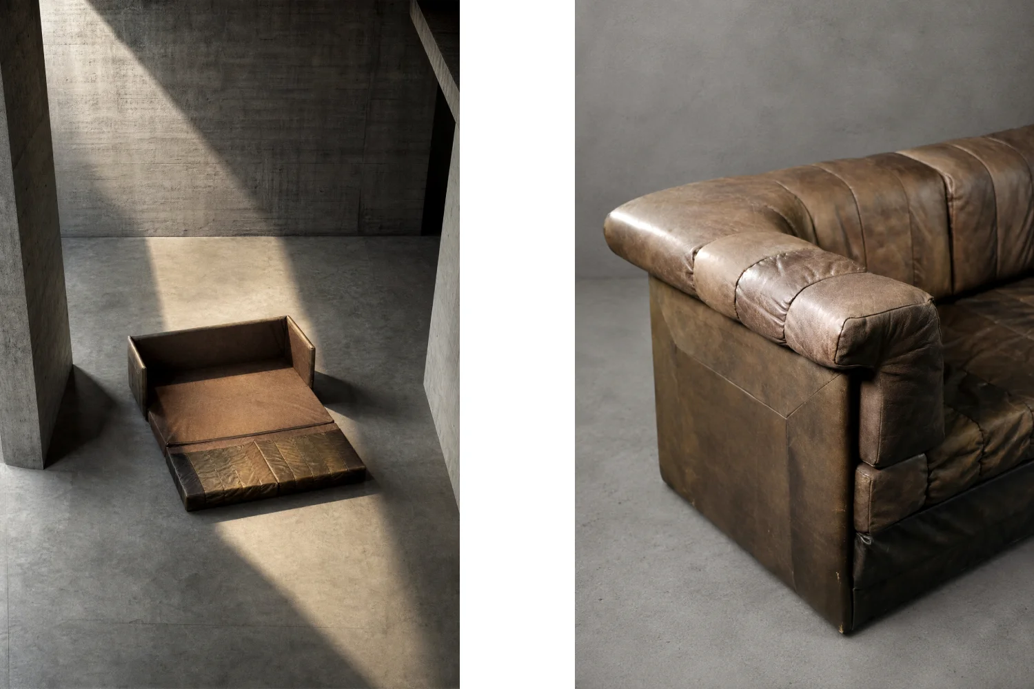 Two-seater Brutalist leather sofa bed, Germany, 1970s