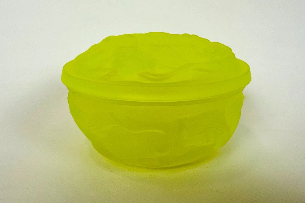 Uranium glass trinket box, Hoffmann & Schlevogt, Czechoslovakia, 1970s