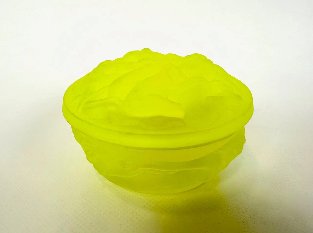 Uranium glass trinket box, Hoffmann & Schlevogt, Czechoslovakia, 1970s