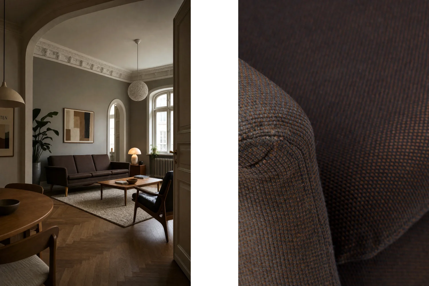 Three-seater brown sofa, designed by Folke Ohlsson, Fritz Hansen, Denmark, 1960s