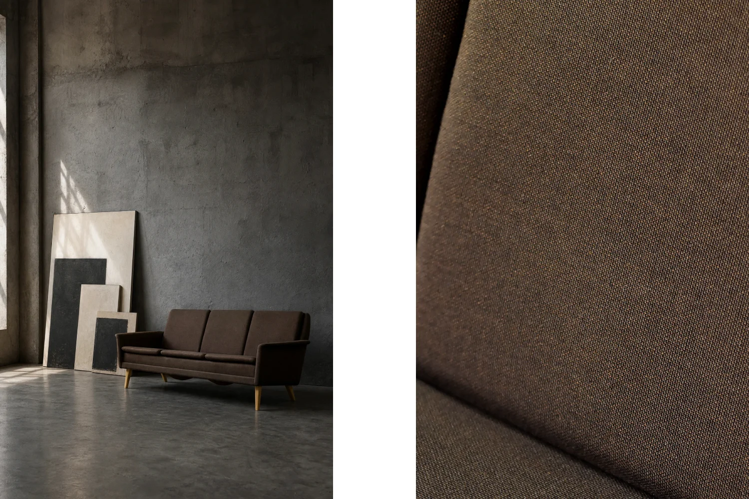 Three-seater brown sofa, designed by Folke Ohlsson, Fritz Hansen, Denmark, 1960s