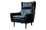 Leather wingback armchair, Denmark, 1970s