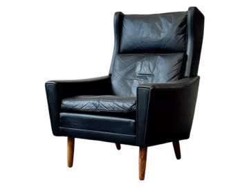 Leather wingback armchair, Denmark, 1970s