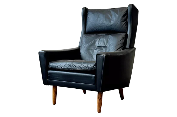 Leather wingback armchair, Denmark, 1970s