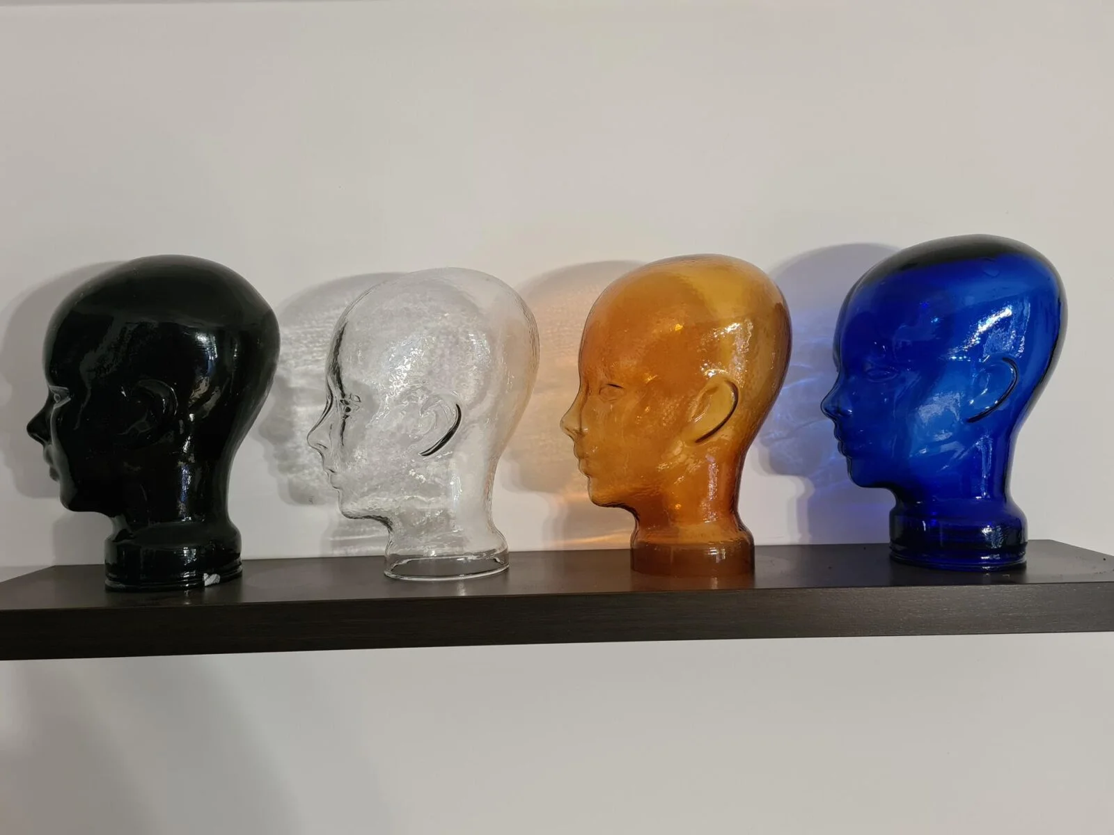 Display heads made of coloured glass, 1970s