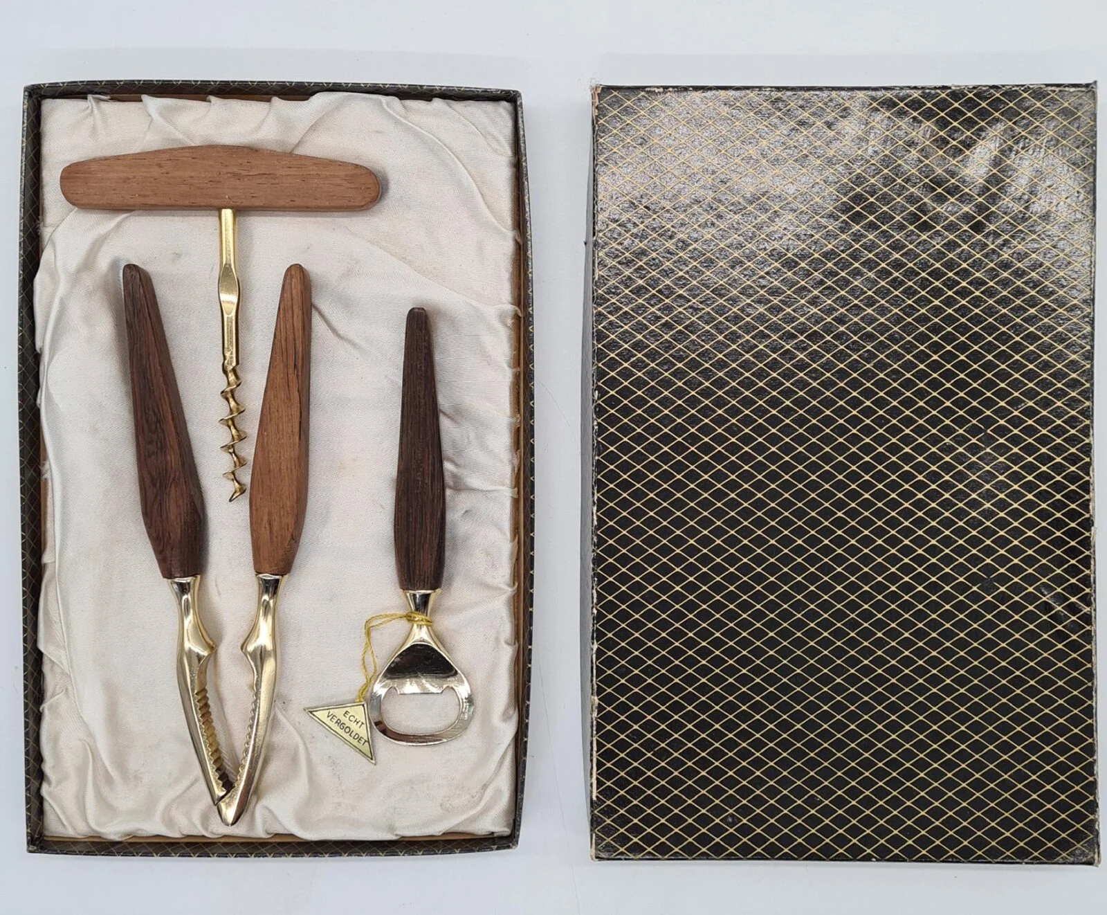 Bar Set with Wooden Handles, Echt Vergoldet, Germany, 1960s