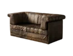Two-seater Brutalist leather sofa bed, Germany, 1970s