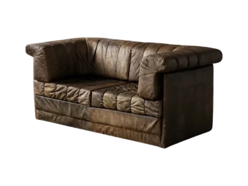 Dwuosobowa brutalistyczna skórzana sofa z funkcją spania, Niemcy, lata 70