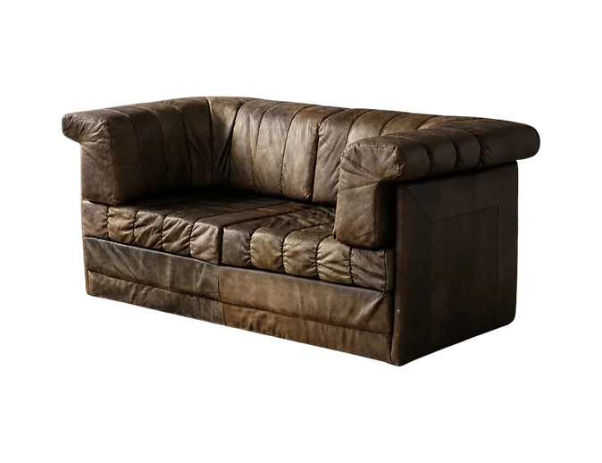 Two-seater Brutalist leather sofa bed, Germany, 1970s