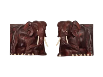 Vintage carved elephant-shaped bookends