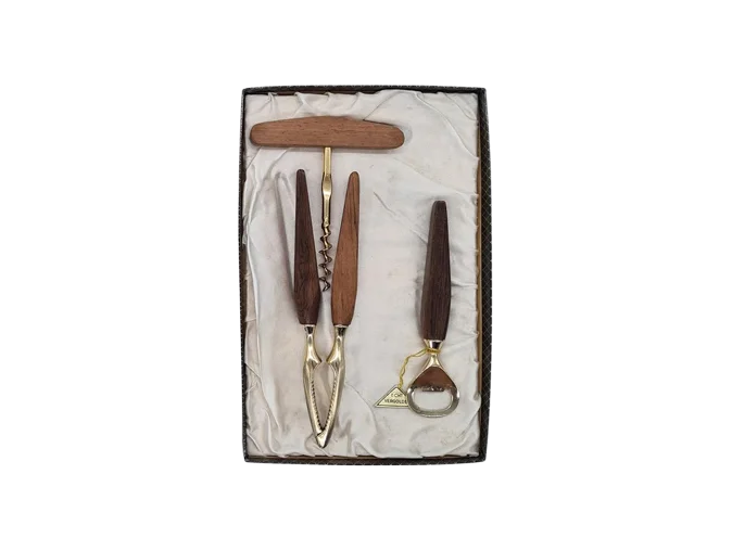 Bar Set with Wooden Handles, Echt Vergoldet, Germany, 1960s