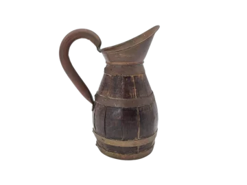 Wooden barrel-shaped jug with brass hoops, 19th/20th century