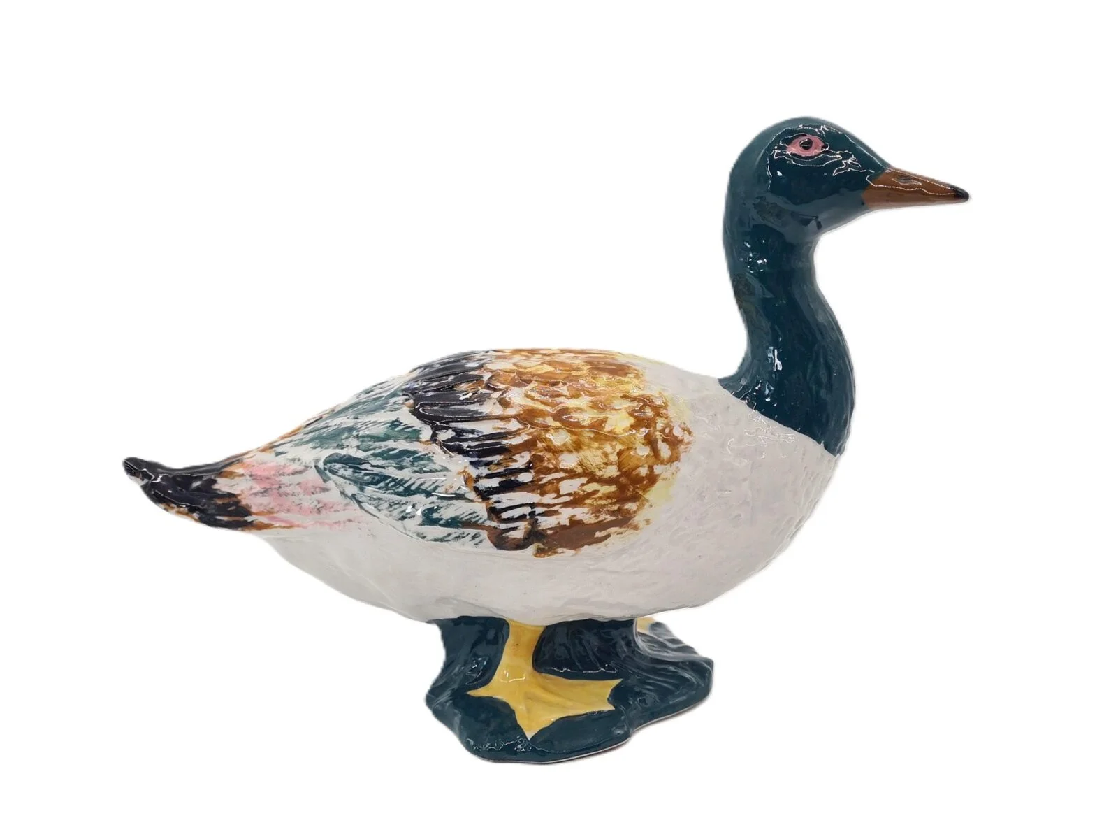 Ręcznie malowana porcelanowa figurka kaczki, lata 70