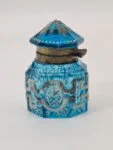 Art Deco Inkwell in Faceted Blue Glass, France, 1920s