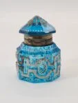Art Deco Inkwell in Faceted Blue Glass, France, 1920s