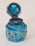 Art Deco Inkwell in Faceted Blue Glass, France, 1920s