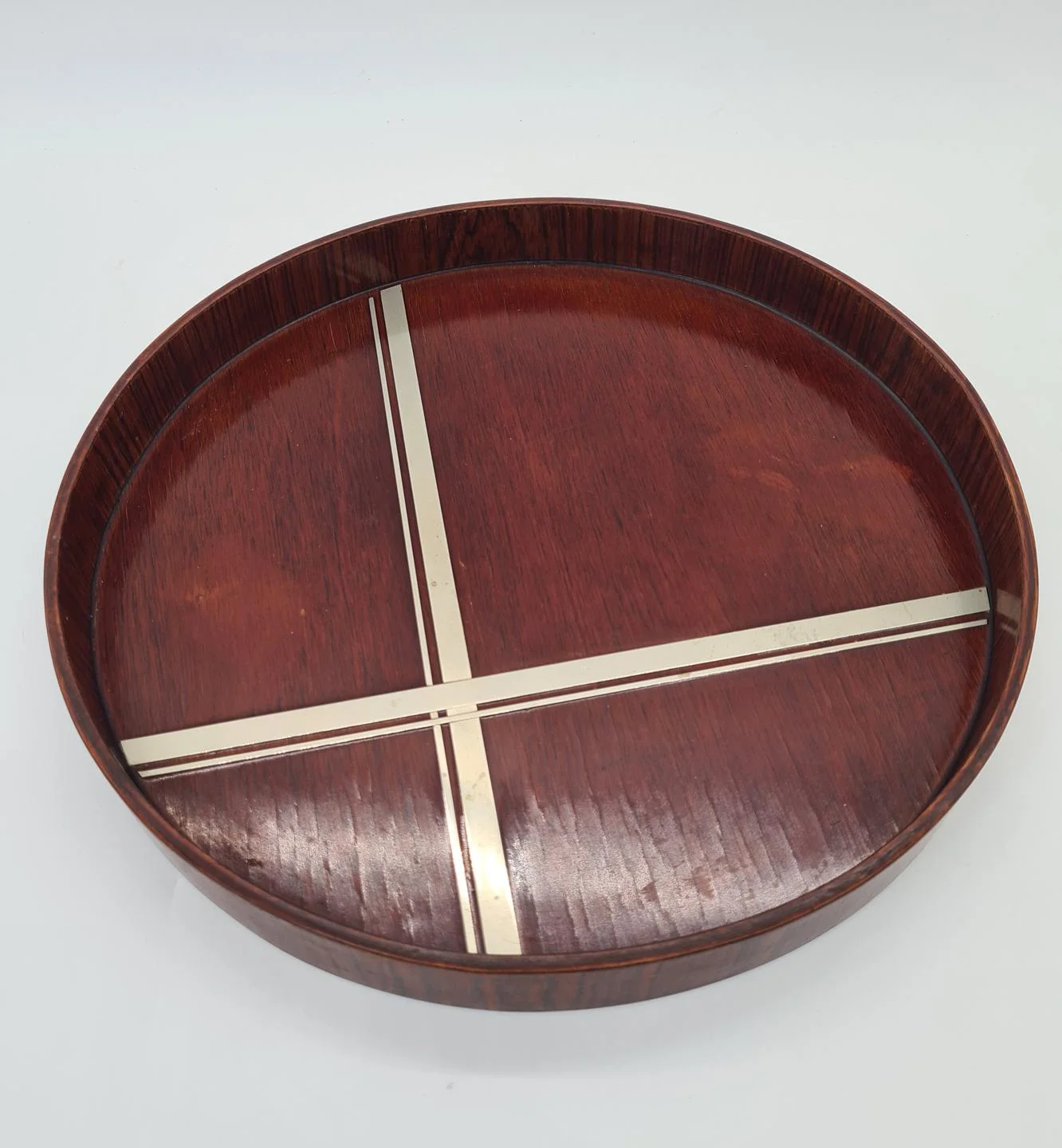 Round Art Deco Veneer Tray, 1930s
