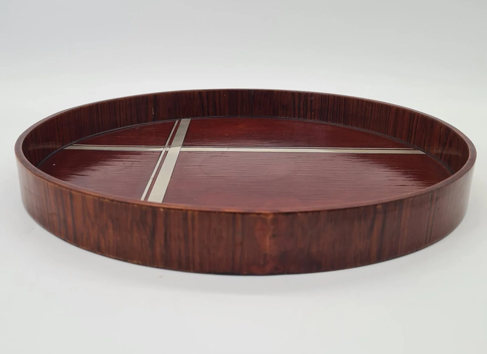 Round Art Deco Veneer Tray, 1930s