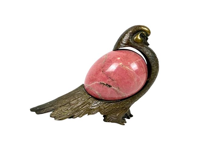 Bronze and rhodonite pigeon, designed by Eduard Nikitin, Chelyabinsk Factory of Artistic Goods, Russia, 1980s