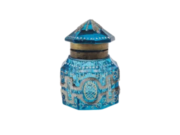 Art Deco Inkwell in Faceted Blue Glass, France, 1920s